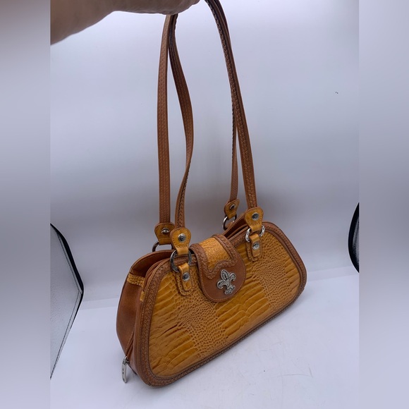 Marc Chantal M C Leather Croc Saddlebag Style Purse - Picture 2 of 15